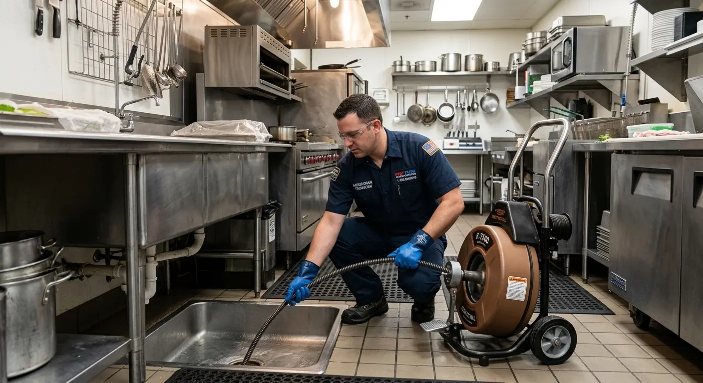 Commercial drain cleaning service in a restaurant kitchen in East Grand Rapids