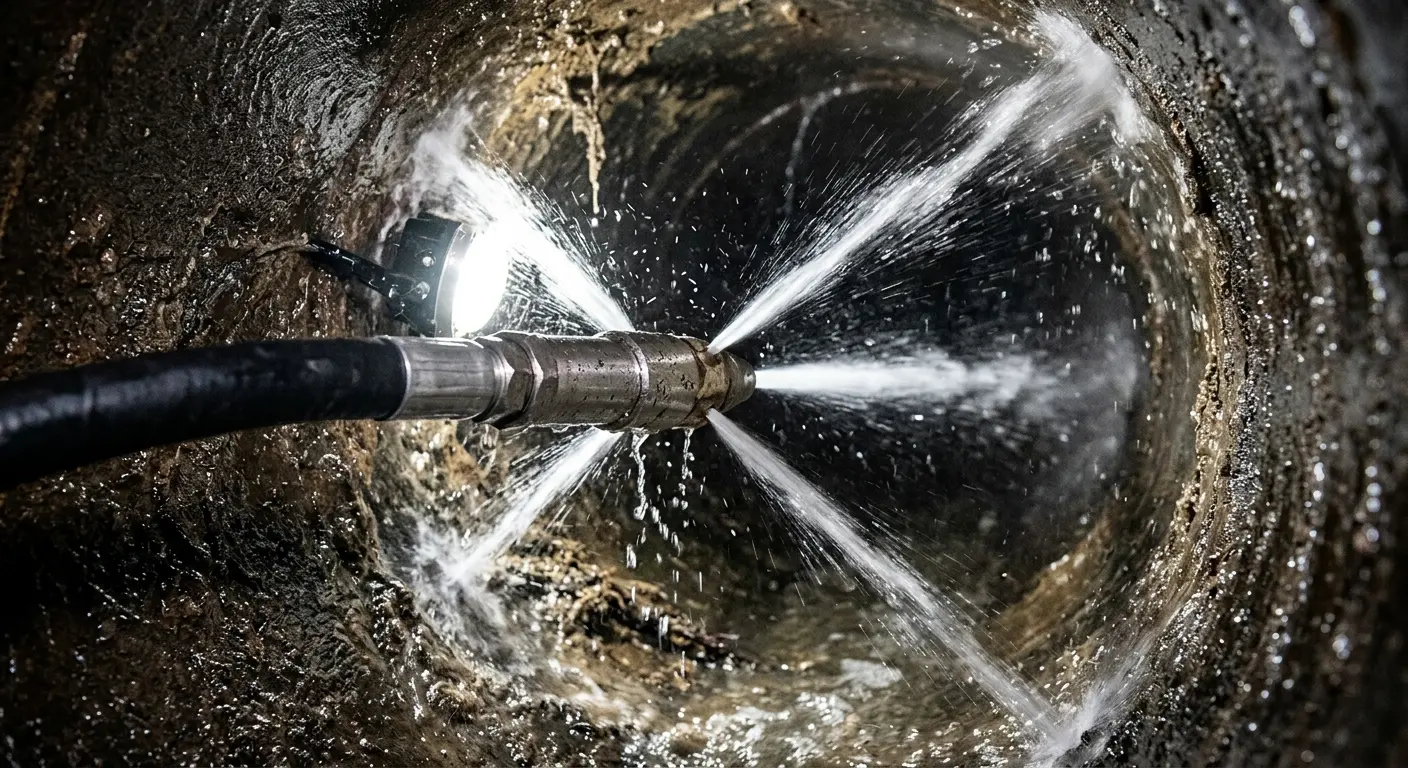 High-pressure hydro jetting nozzle cleaning sewer pipe for Storm Drain Cleaning in East Grand Rapids